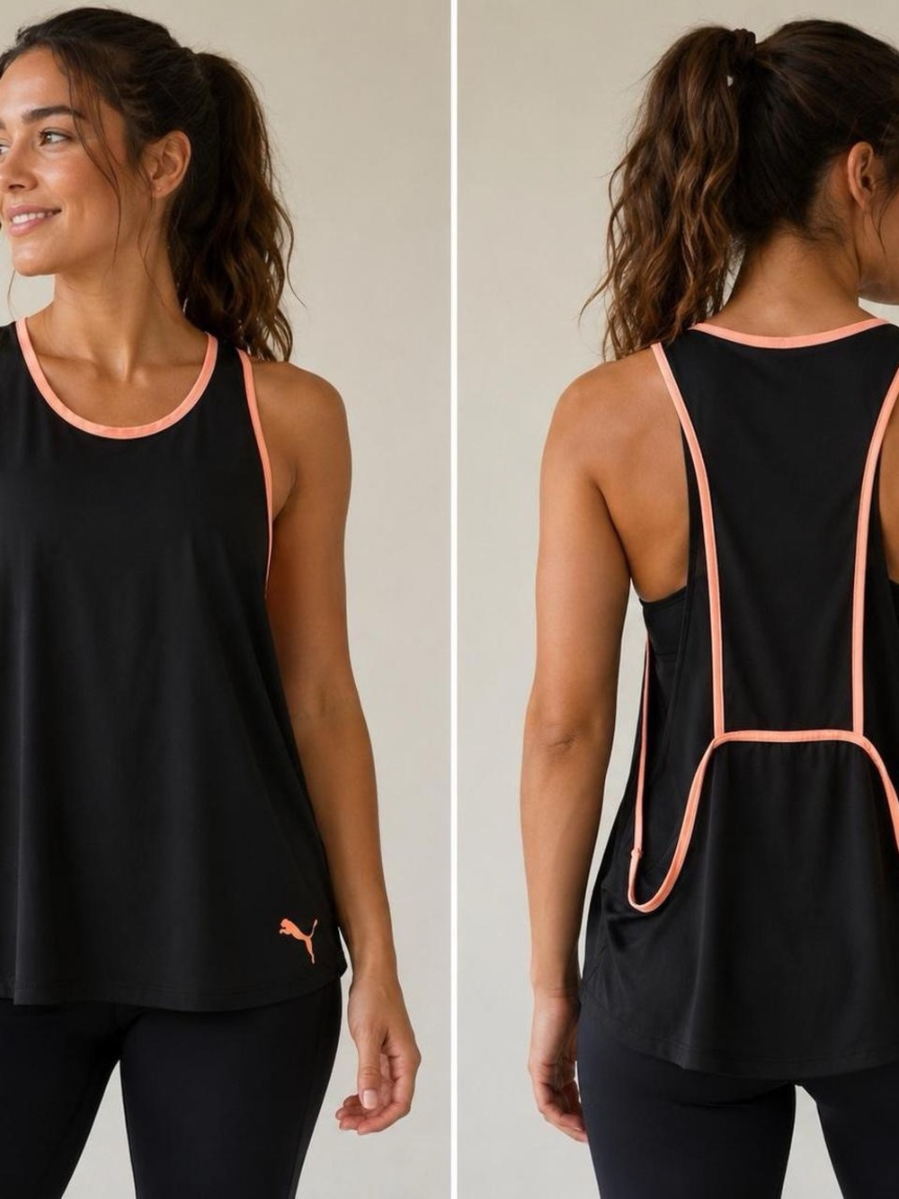 Puma Black Tank Top with Coral Trim